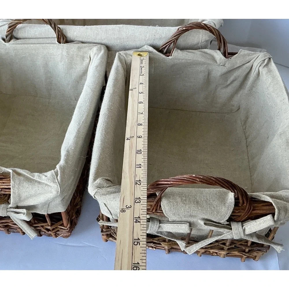 Rustic Twig Nesting Baskets Set of 3 Fabric Lined Brown Farmhouse Home‎
